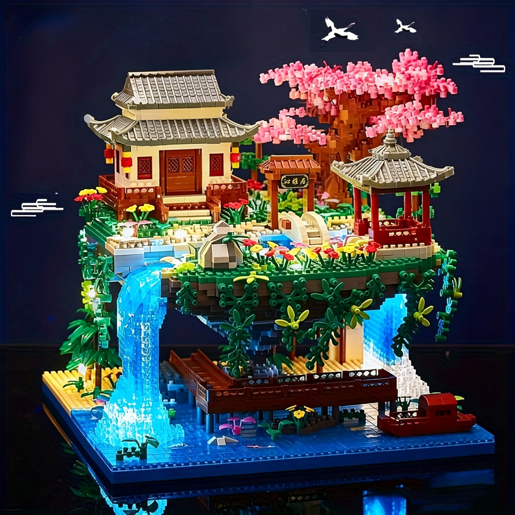 3320-Piece Micro Building Blocks Bonsai Tree Set: Chinese Architecture Peach Blossom and Cherry Blossom Collectible Model Kit for Adults and Teens, Home Decor Display Gift
