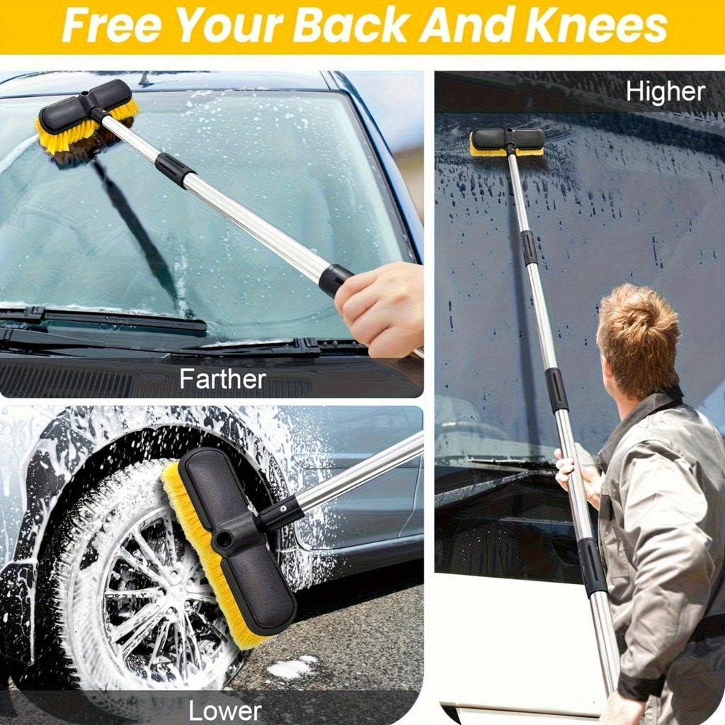 69-Inch Car Wash Brush with Long Handle, 8-Piece Car Wash Kit – Tire Brush, Window Squeegee, Chenille Microfiber Mitt, Detailing Brushes for Car, Truck, SUV, RV – Extendable Car Cleaning Supplies