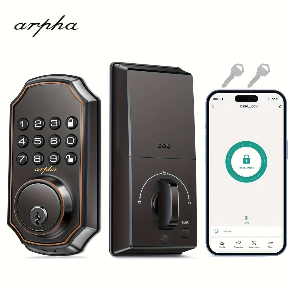 Keyless Smart Door Lock - Fingerprint, Keypad & App Control, 50 Fingerprint + 50 Password Codes, WiFi, Auto Lock, Anti-Peeping, One-Touch Unlock - Metal Deadbolt - Black & Silver