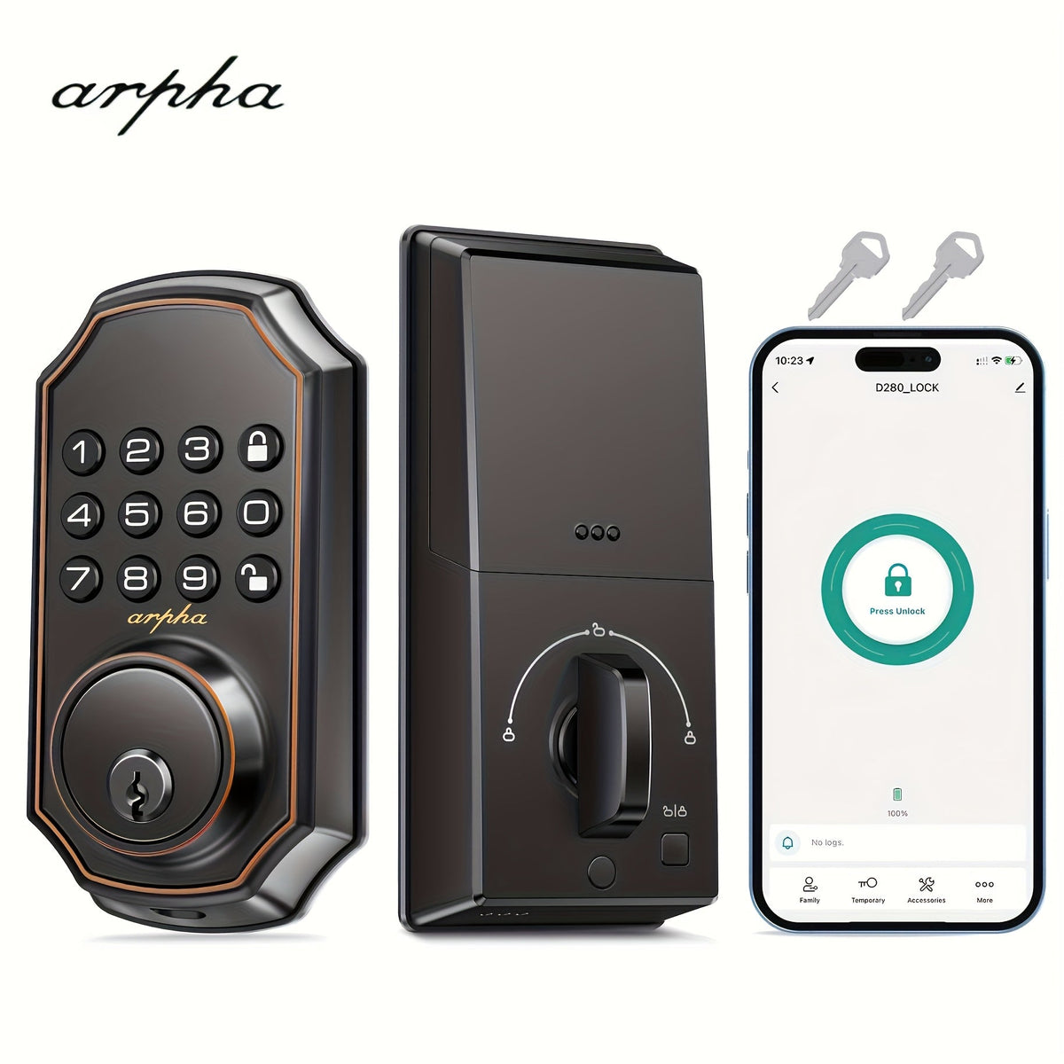 Keyless Smart Door Lock - Fingerprint, Keypad & App Control, 50 Fingerprint + 50 Password Codes, WiFi, Auto Lock, Anti-Peeping, One-Touch Unlock - Metal Deadbolt - Black & Silver
