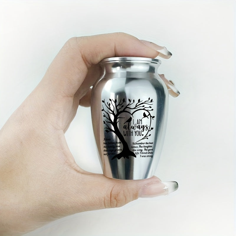 Mini Keepsake Cremation Urn with Wing Charm – 2.56 Inch Aluminum Alloy Memorial Ash Holder with "I Am Always with You" Engraving, Small Human Ashes Urn for Remembrance & Sympathy Gift, Silver