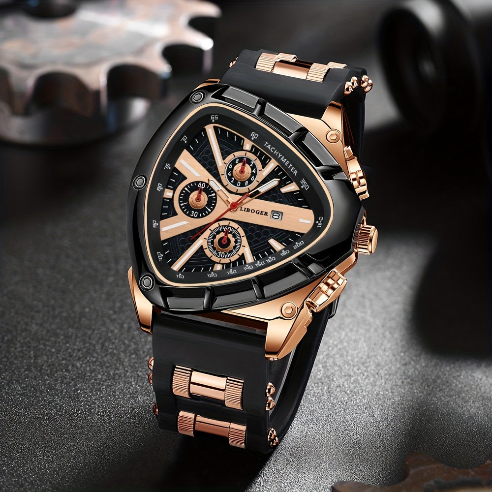 2pcs Men's Watch Set: Sports Triangle Dial Silicone Strap and Retro Square Dial Quartz Watch with Date Display, Casual Dress Watches for Valentine's Day or Father's Day Gift