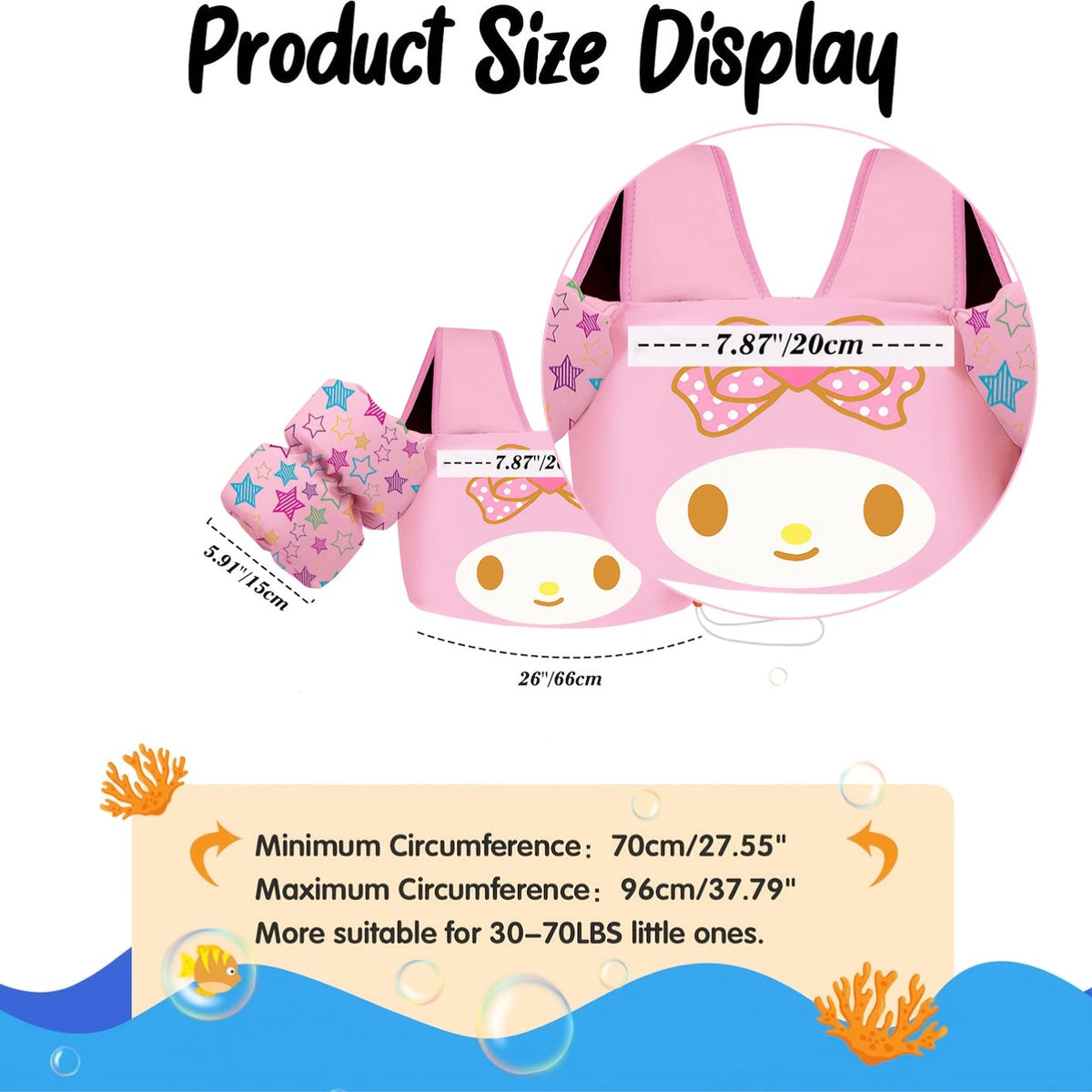 Kids Toddler Swim Vest with Arm Floaties, Adjustable Straps, Nylon, Cute Cartoon Design, 20-66 lbs, Ages 2-9 Years, Swimming Aid for Pool, Beach, Lake, Boys & Girls Beginner Swim Trainer Float Jacket