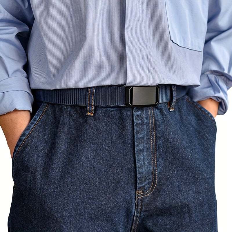 4-Piece Nylon Belt Set with Automatic Buckle – Adjustable Unisex Casual Dress Belts for Jeans, Work Pants, and Skirts, Men & Women Multicolor Combo Pack (Black, Blue, Brown, Gray, Khaki, Green)