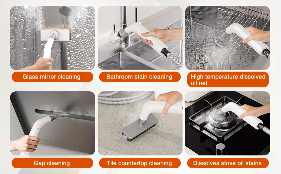 Handheld Steam Cleaner 4.4Bar High-Power Fast Heating 6 Multifunctional Heads 47oz Large Tank Dual Safety for Kitchen, Sofa, Floor, Bathroom, Car, Refrigerator, and Air Conditioner