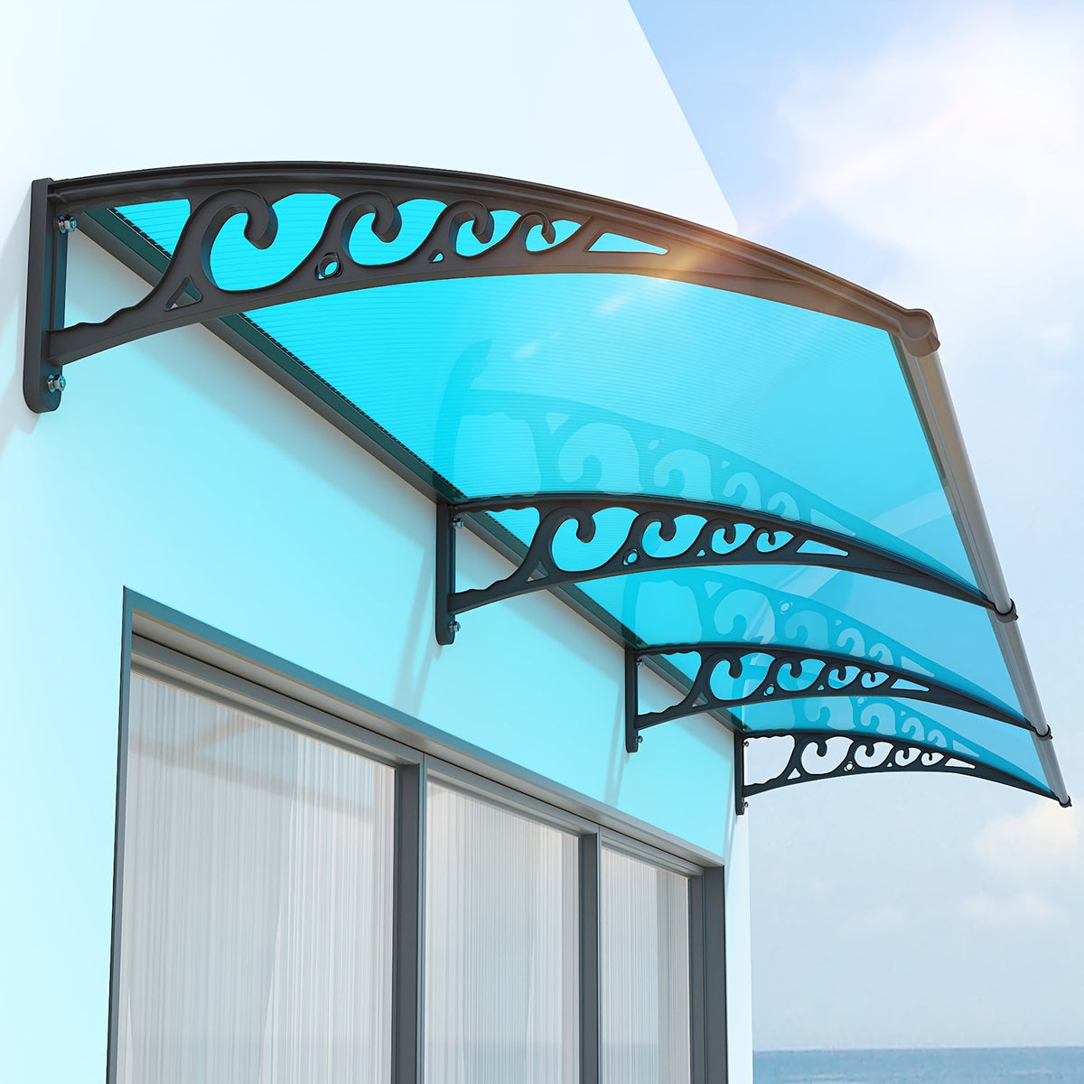 Polycarbonate Window Door Awning Canopy – UPF 50+ UV Rain Snow Sun Shade Cover for Patio Balcony Doorway in 21 Sizes & 4 Panel Colors