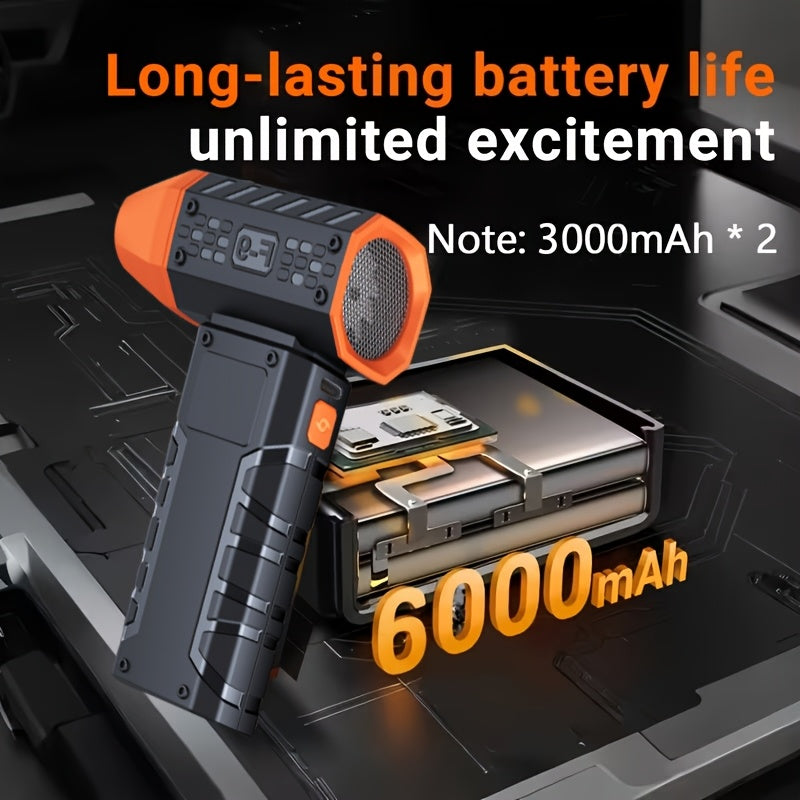 130,000 RPM Turbo Fan Blower with USB-C Fast Charging, Smart Display & LED Light – 100 Wind Speed Settings for Car Cleaning, Dust Removal, Leaf Blowing, BBQ & Cooling – Black & Orange
