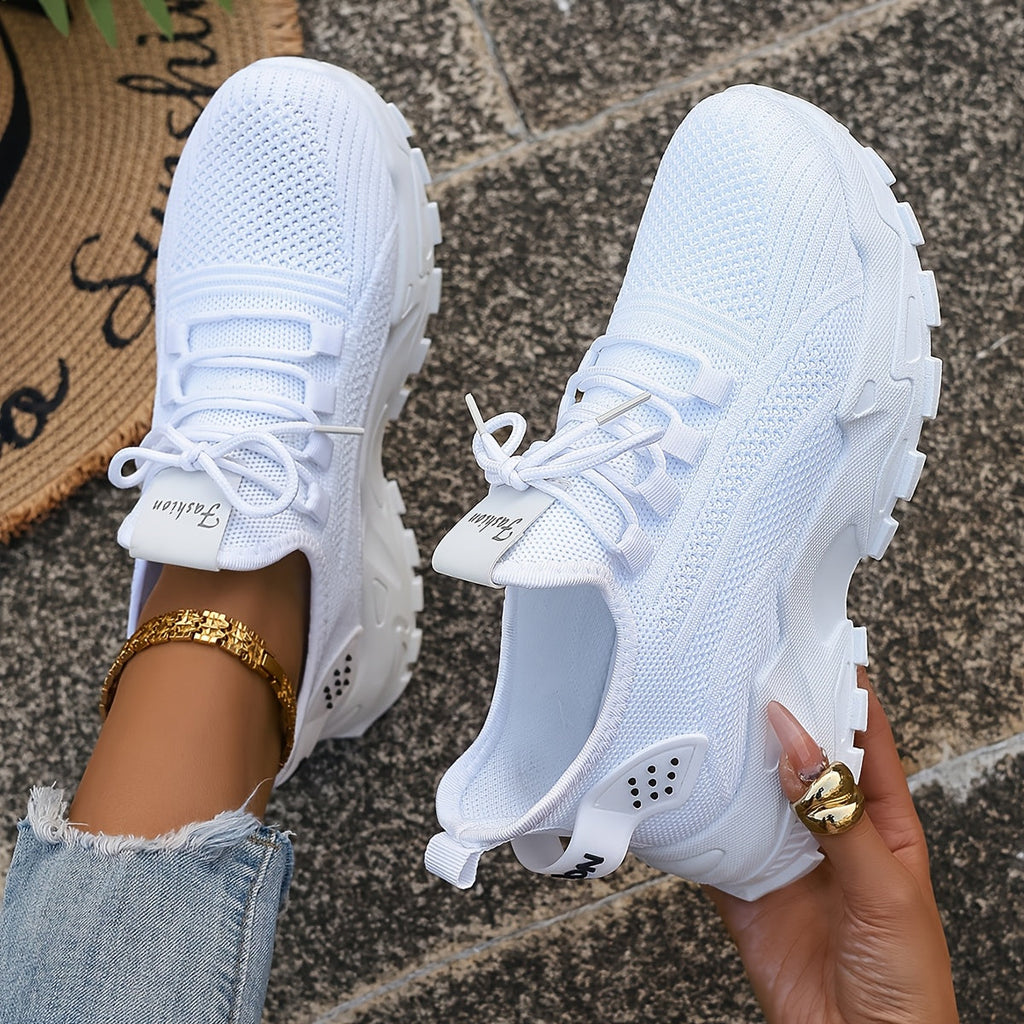 Women's Breathable Knit Sneakers - Lightweight Soft-Sole Low-Top Casual Walking & Running Shoes - Spring & Autumn - US 6–11.5 - 12 Colors & Materials