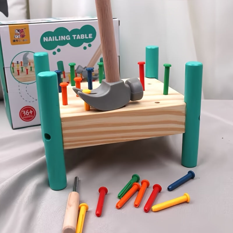 Pounding Table Toy for Toddlers, Five-Color Knocking Nail Hammer Set, Color Recognition, Hand-Eye Coordination, Parent-Child Interactive STEM Educational Toy, Birthday Christmas Gift for Kids