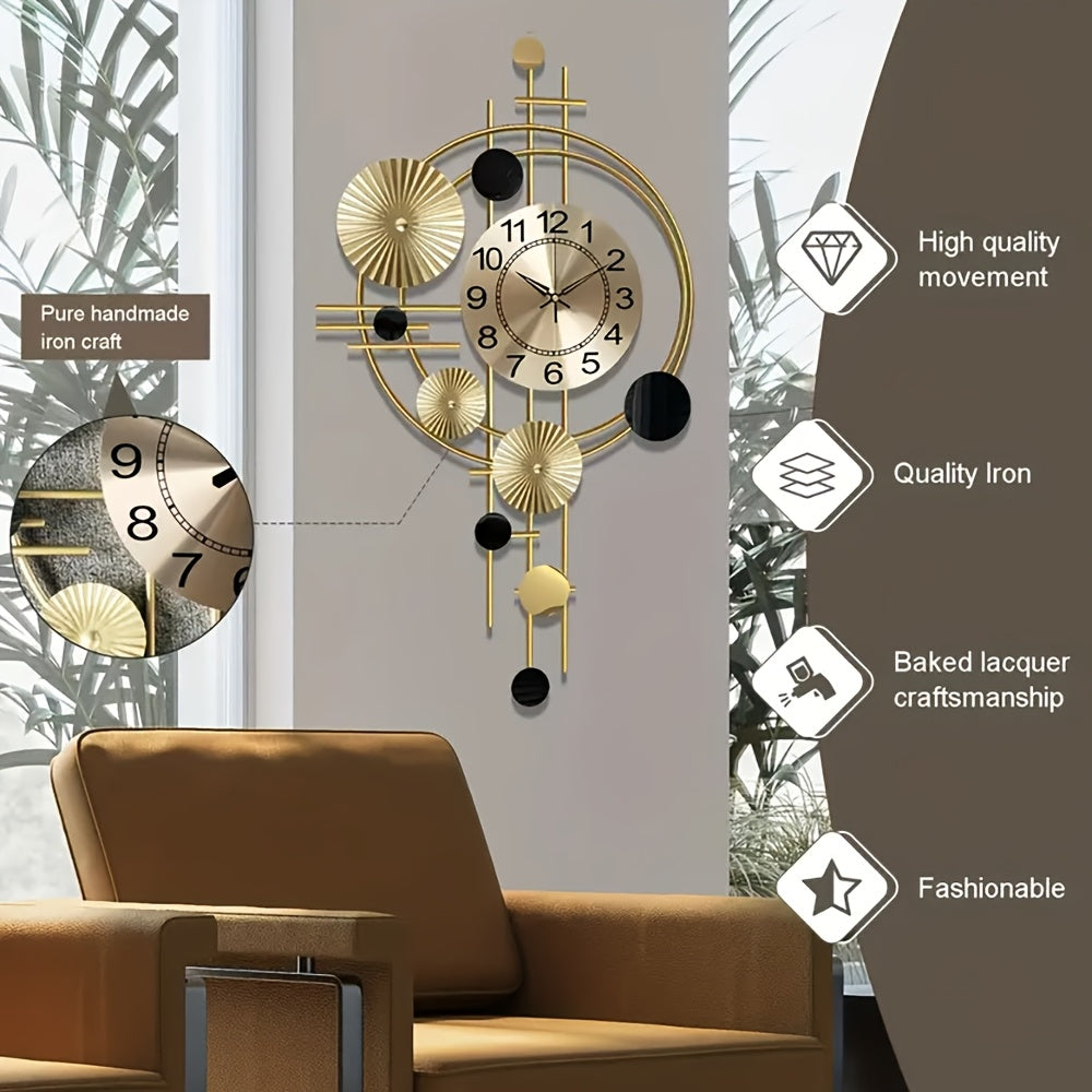 3D Metal Wall Art Clock – 30.7 × 17.7 Inch Silent No-Tick Decorative Modern Large Wall Clock for Living Room & Bedroom in Gold