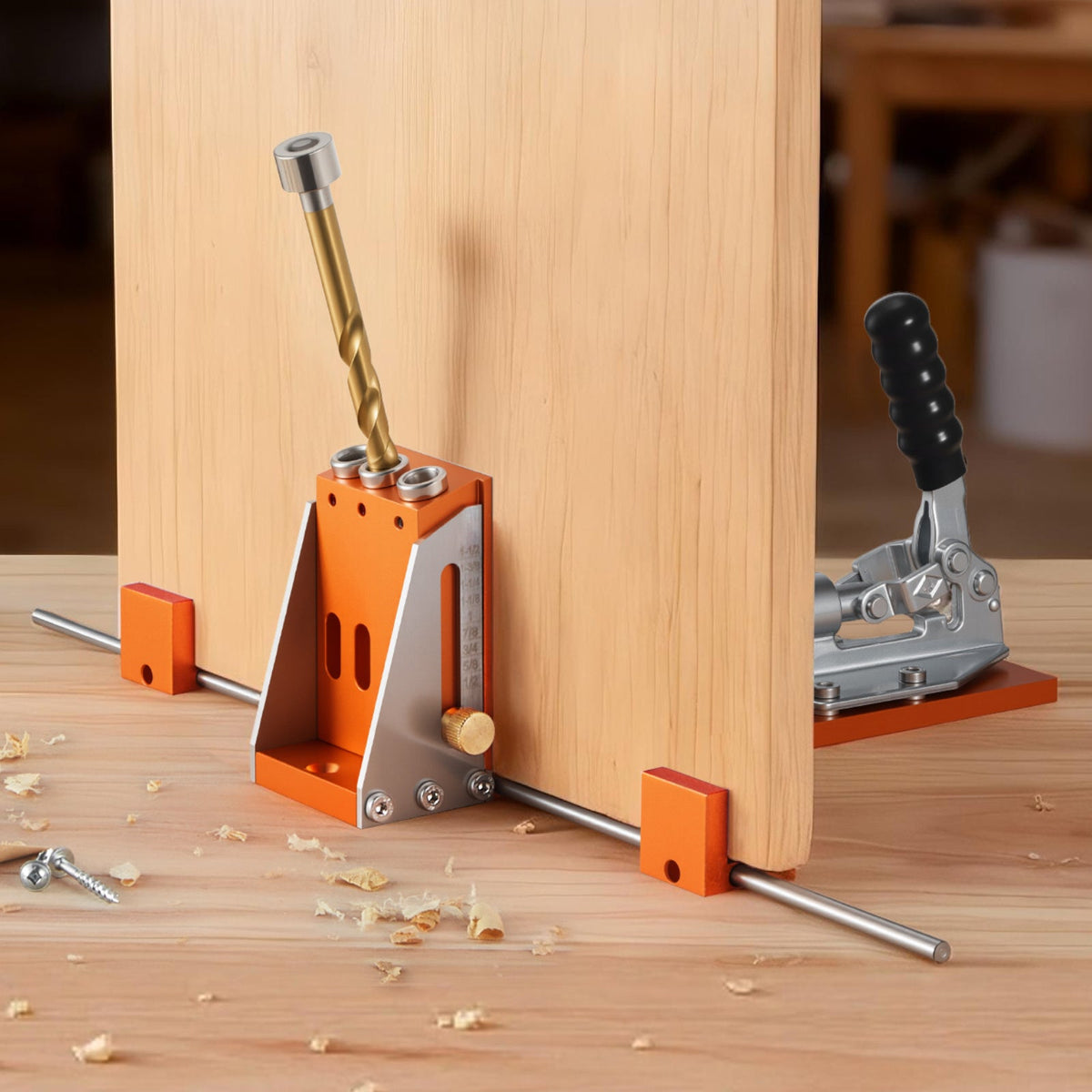 VEVOR Pocket Hole Jig Kit - 1/2" to 1-1/2" Adjustable Depth, CNC Aluminum Body, 2-in-1 with C-Clamp, Titanium-Coated Step Drill, Drill Stop Ring & Toolbox - Woodworking for Beginners & Pros