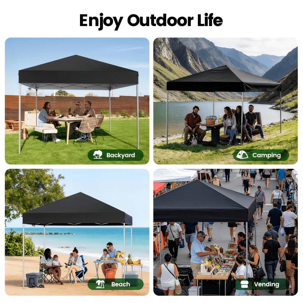 10x10 Pop Up Canopy Tent, UPF 50+ Heavy-Duty Steel Frame, 3 Height Settings, Waterproof Instant Canopy with Carry Bag for Backyard, Patio, Beach, Camping, Party, Market - Space Gray, Black, Blue, Red, Dark Gray, Forest Green