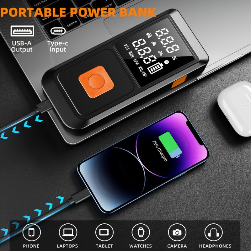 Portable Car Jump Starter 6000mAh with 150PSI Air Compressor Inflator, Digital Display, USB-C Charging, LED Light, and Dual Safety Protection for Cars, Trucks, and SUVs - Outdoor Travel Camping Emergency Kit