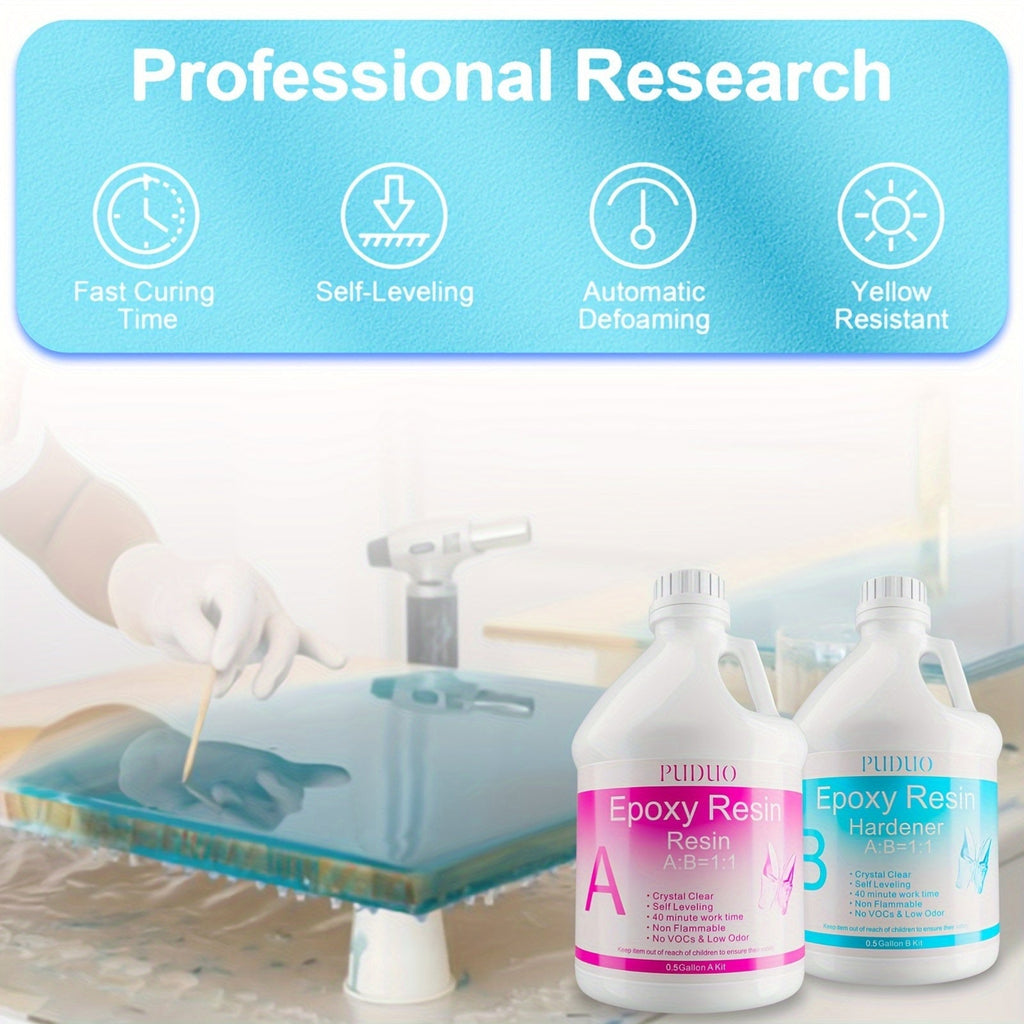 Ultra Clear Epoxy Resin Kit 2-Part Bubble-Free Yellowing-Resistant Self-Leveling for Countertops, River Tables, Casting, Coating, and DIY Crafts - 32oz, 72oz, Fast Cure, 1 Gallon with Pump