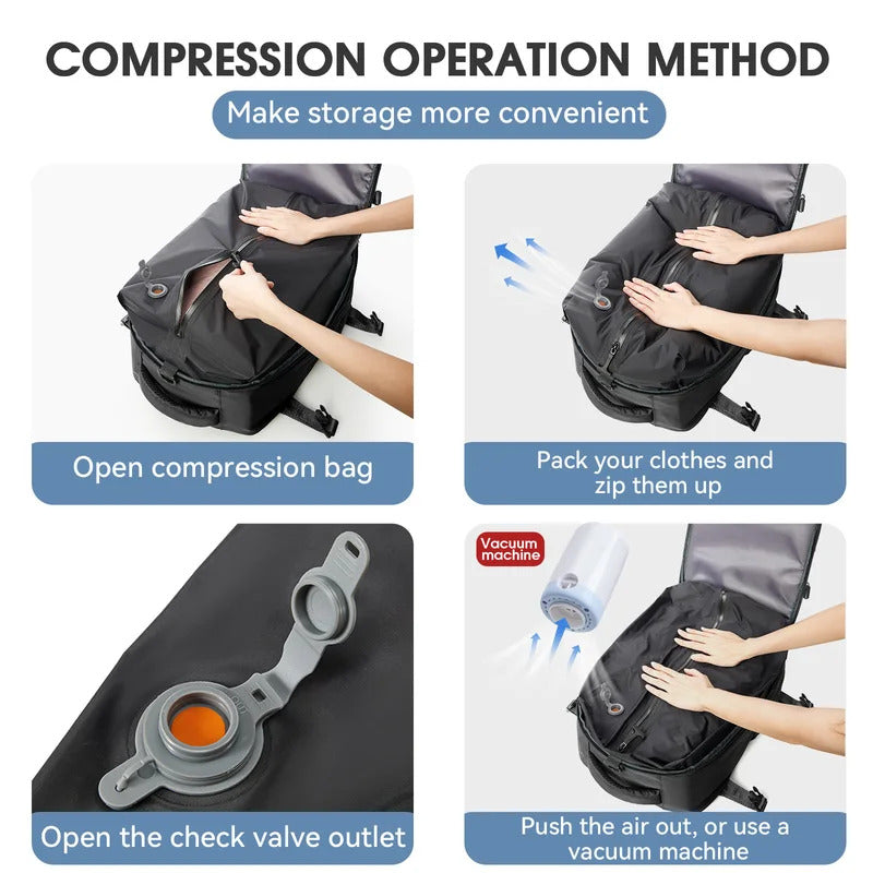 Vacuum Seal Travel Backpack with Air Pump – Expandable Large-Capacity Compression Space-Saver Laptop Carry-On Bag, Oxford Cloth for Men and Women, Hiking, Camping, and Travel