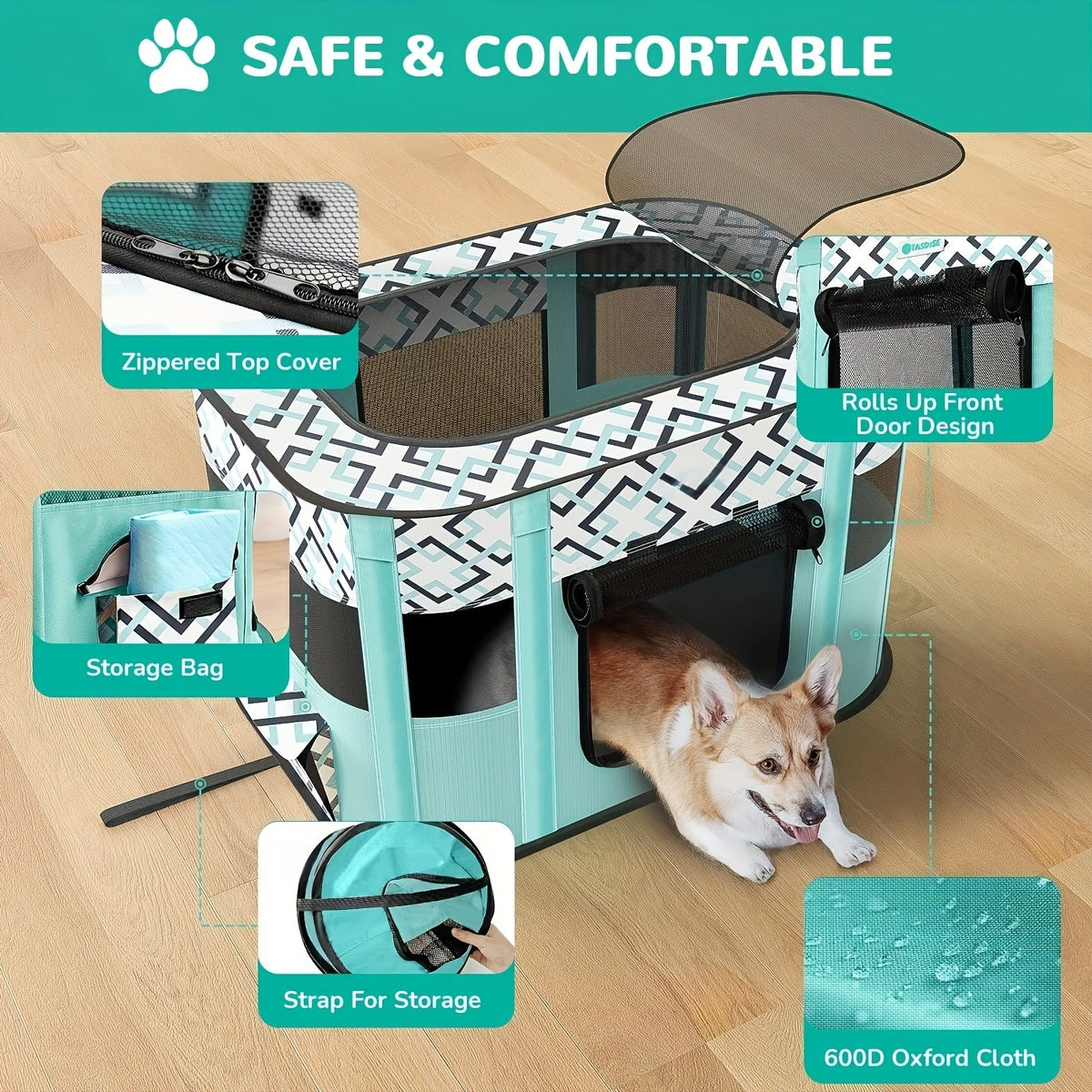 Foldable Pet Playpen with Storage Bag – Portable Indoor & Outdoor Dog/Cat Exercise Kennel & Puppy/Kitten Playpen, 4 Sizes (M/L/XL/XXL) for Cats, Dogs, and Rabbits, Travel & Camping Ready