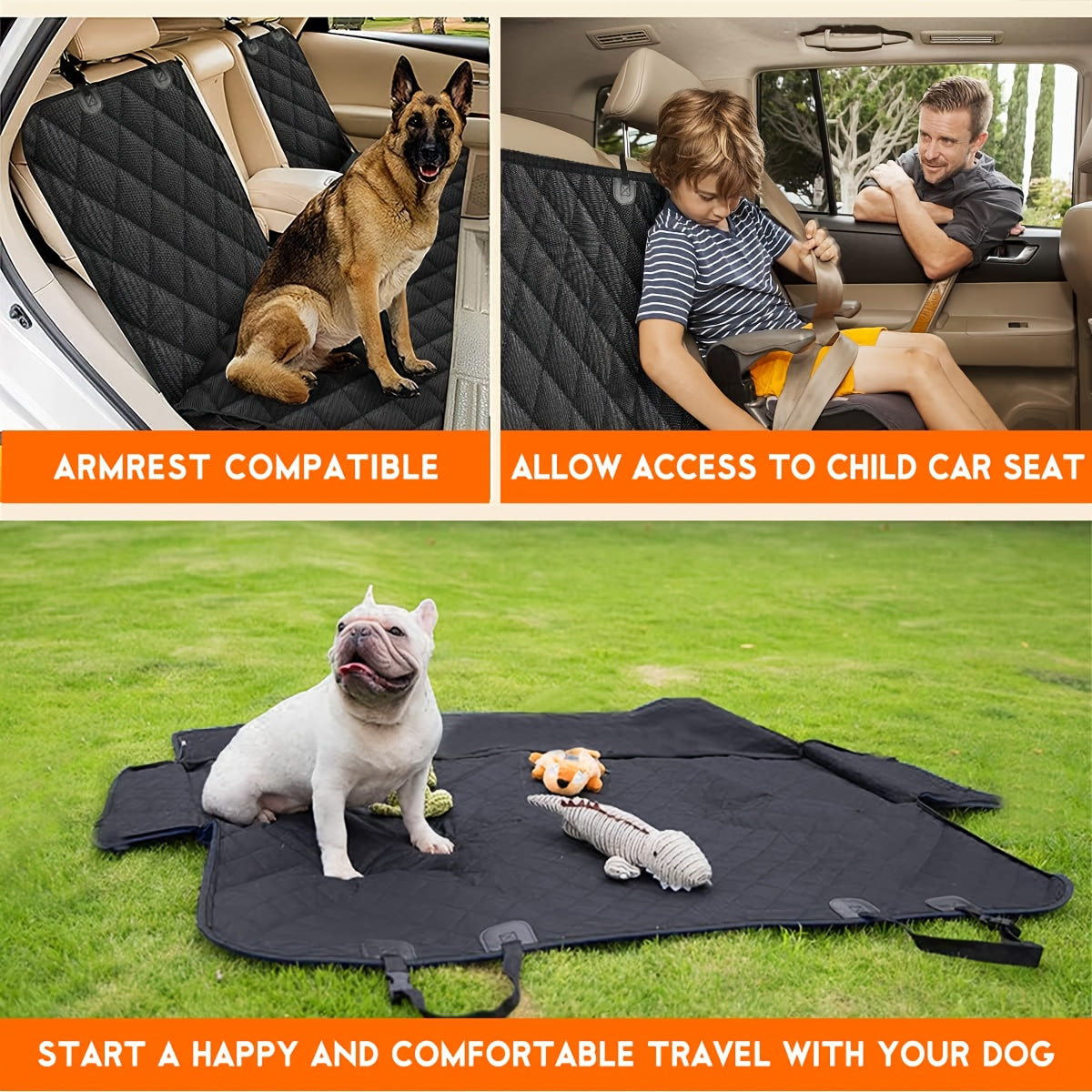 60/40 Split Bench Car Seat Cover for Cars, Trucks, and SUVs – Waterproof Rear Seat Protector for Pets & Kids, Easy-Clean 100% Polyester, Universal Fit, Black
