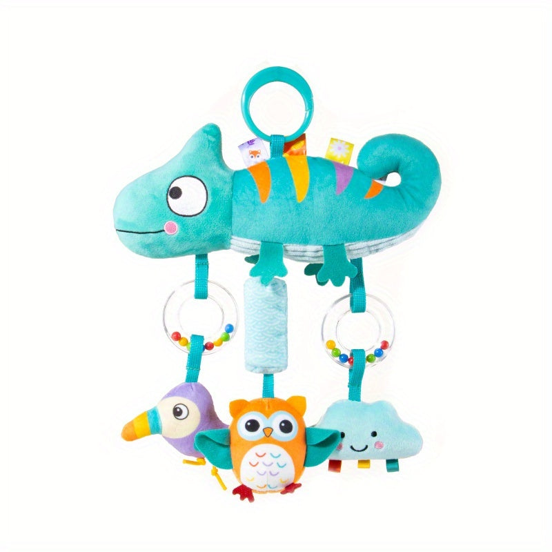Baby Hanging Toy Wind Chime Pendant, Cute Animal Crib & Car Seat Hanging Decoration Bell for Newborns, Stroller & Bedside Sensory Toy, Blue Chameleon & Yellow Squirrel