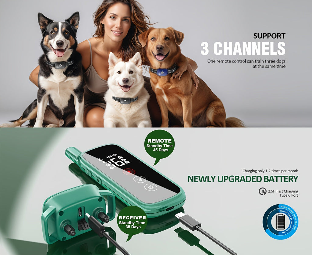 Dog Training Collar with Remote, 3 Training Modes (Beep, Vibration, Shock), E-Collar for Medium to Large Dogs, Smart Icon Remote Receiver Function