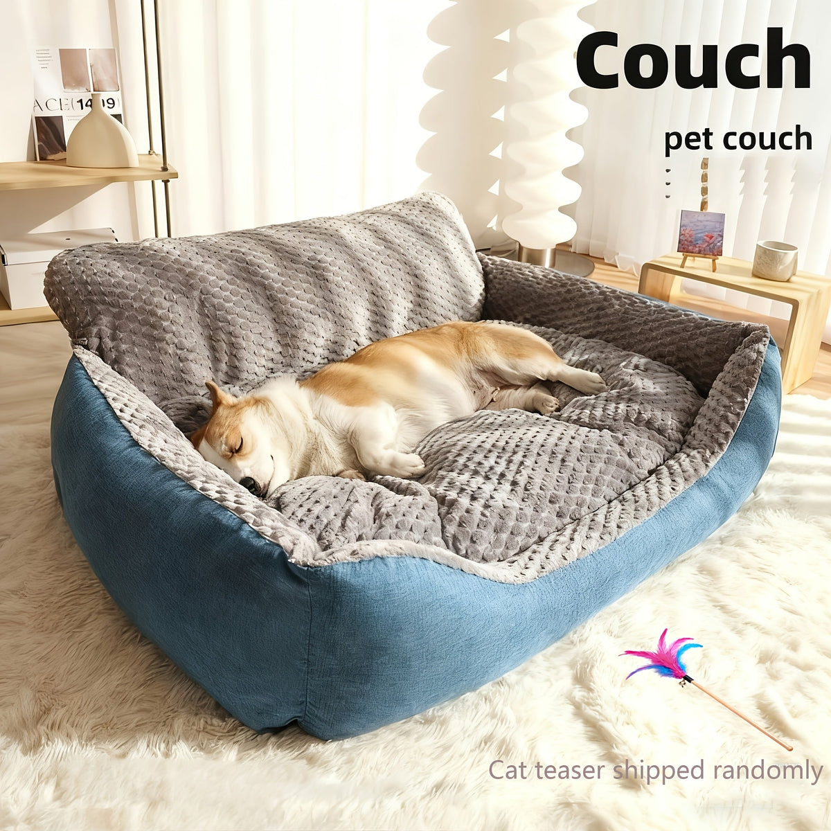 Luxury Plush Pet Sofa Bed with High Backrest – Thick Warm Washable Dog Bed for Large, Medium, and Small Dogs & Cats, All-Season Comfort, Easy-Clean Cover, Sizes S, L, XL, Grey Blue