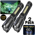 Rechargeable Tactical Flashlight 2-Pack, USB COB LED – Ultra Bright, 5 Modes, Zoomable, 200-500M Beam, LCD Display, for Camping, Fishing, Hunting, Cycling, and Emergencies