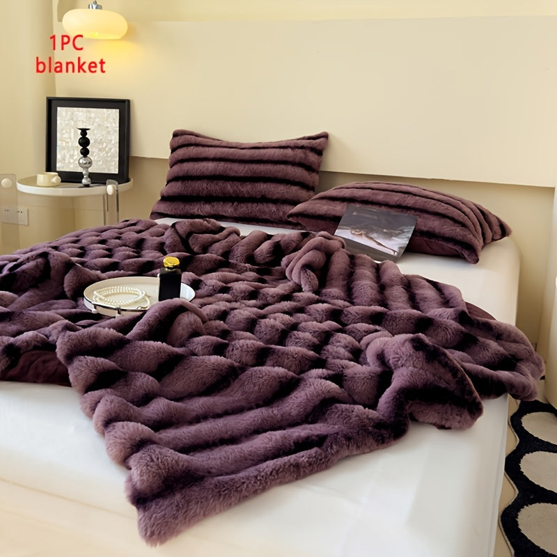 Luxury Thick Striped Plush Blanket – Rabbit-Like Soft Skin-Friendly Warm Throw for Sofa Bed Office & Travel in 6 Colors 3 Sizes