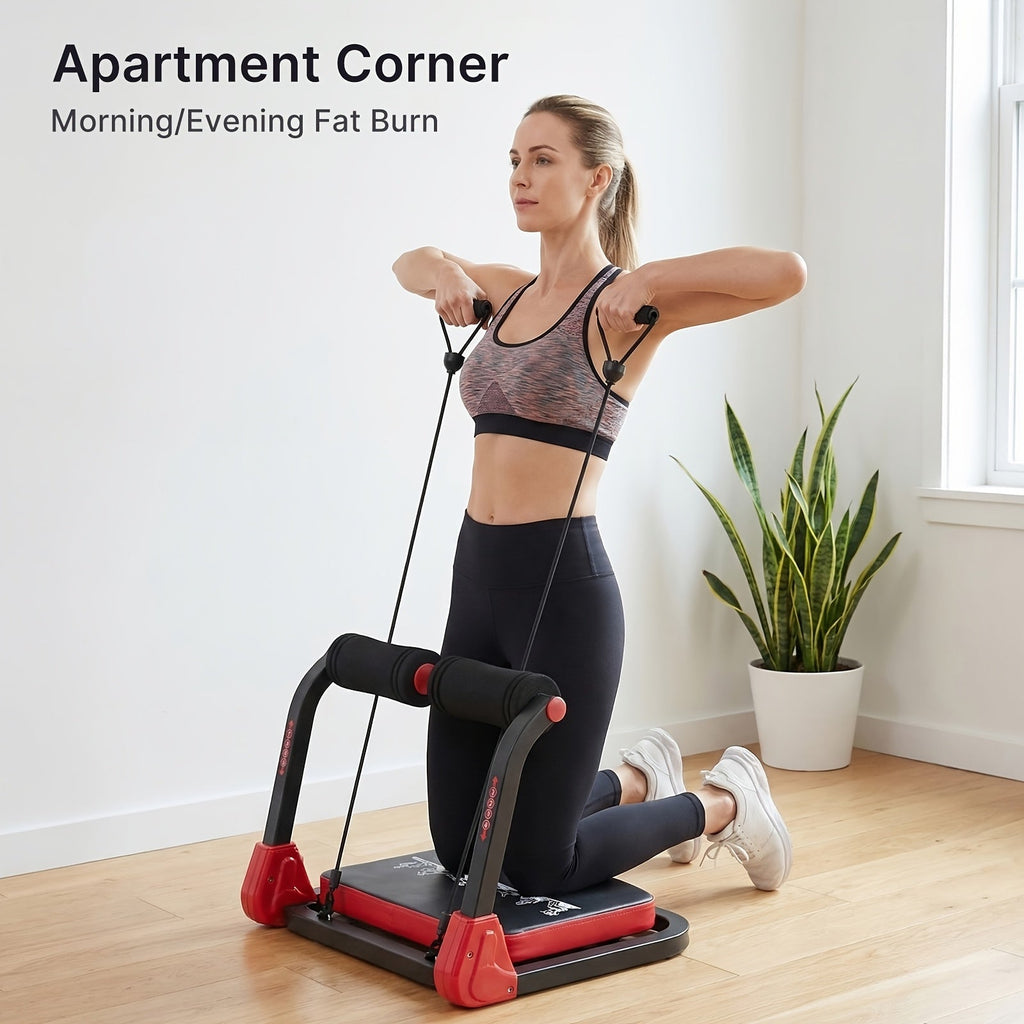 6-in-1 Ab Trainer with Resistance Bands, Foldable Ab Cruncher, Adjustable Height & Resistance, Full Body Core Strength Training for Abs, Legs, Arms & Back, Portable Home Gym Equipment
