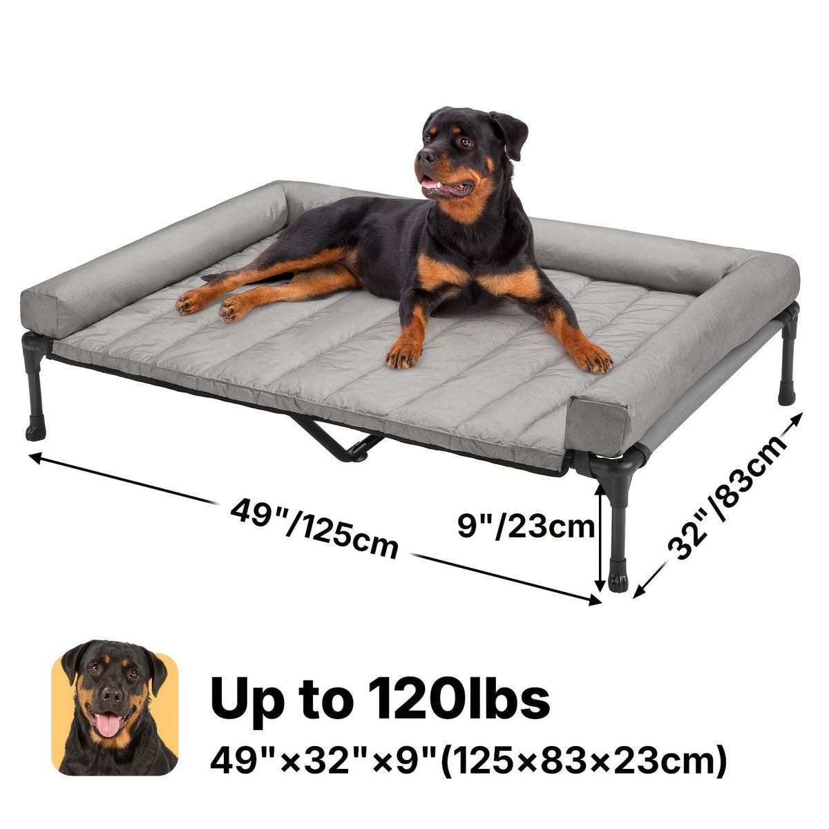Cooling Elevated Dog Bed with Removable Pillow-Top Mat – Raised Bolster Dog Cot with Breathable Mesh and Non-Slip Feet, Dog Sofa Bed for Indoor & Outdoor Use