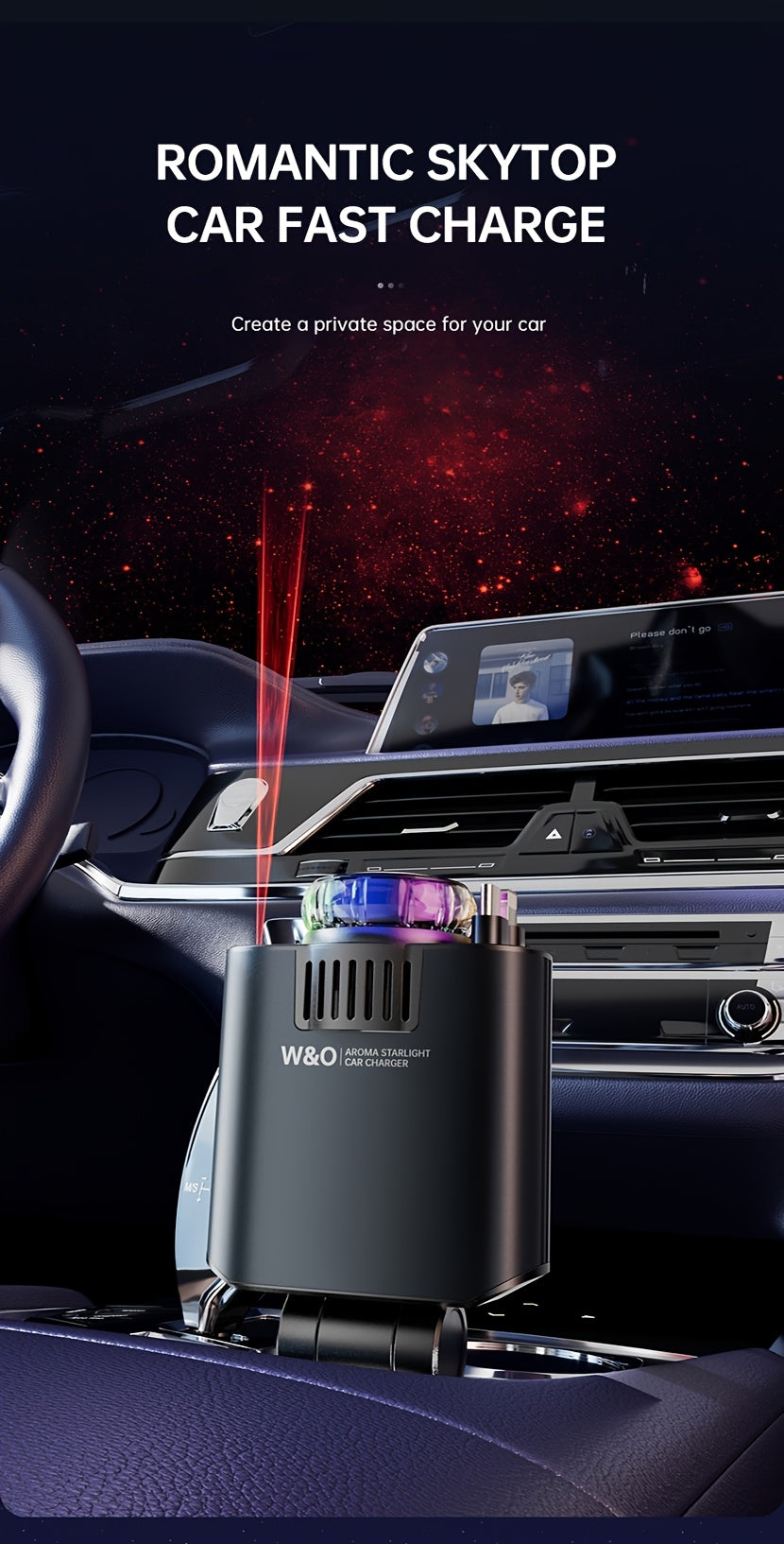 3-in-1 Car Charger, Air Freshener & Starry Sky Projector – Dual 80cm Retractable Type-C & Lightning Cables, Aromatherapy Diffuser for iPhone 16/15 and Samsung S25/S24, Premium Car Interior Upgrade Gift