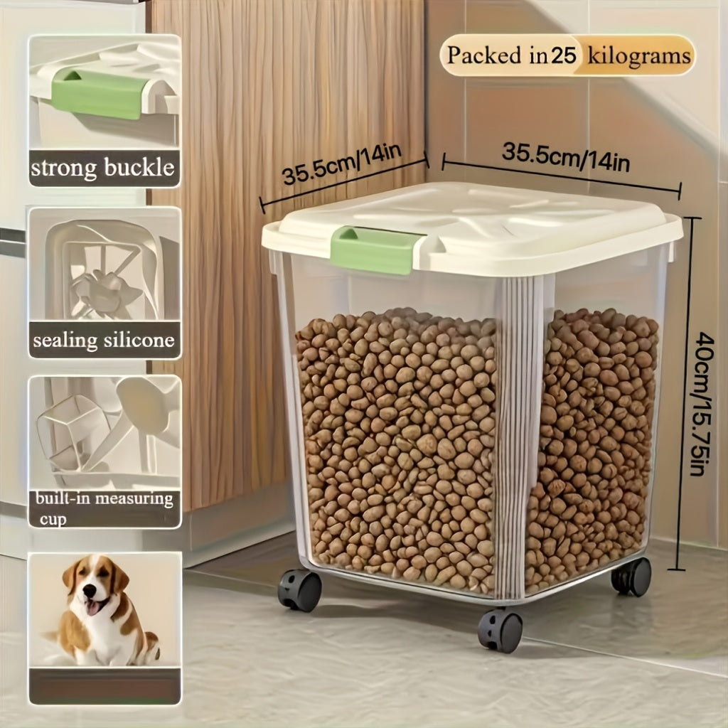 Airtight Pet Food Storage Container with Wheels, Locking Lid, Built-in Scoop, Moisture-Proof Dog and Cat Food Bin for Kitchen Pantry, 11/22/38/55 lbs Dry Food Storage