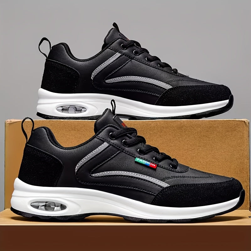 Men's Fashion Lace-Up Sneakers – Non-Slip Soft Sole Casual Running Shoes, PU Upper, Comfortable Lining, Lightweight for Outdoor Sports, Walking & Everyday Wear – Available in Blue, Black & White