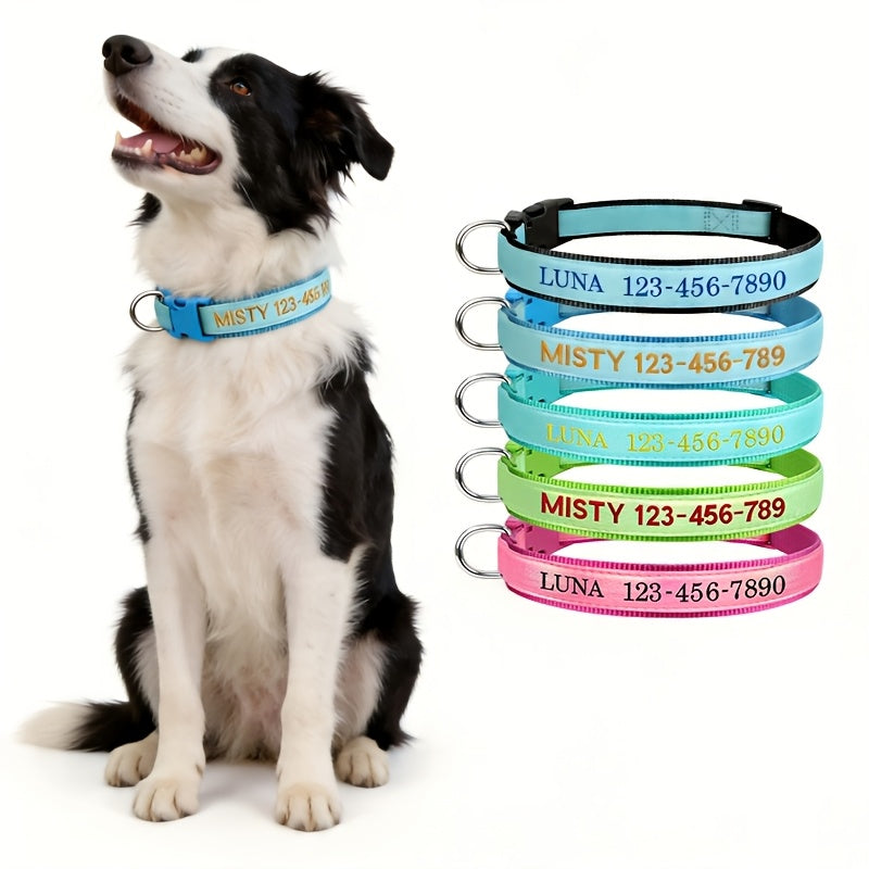 Personalized Glow-in-the-Dark Dog Collar – Custom Embroidered Name & Phone Number, Luminous Night Safety Collar for Small, Medium & Large Dogs, Anti-Lost Design in XS/S/M/L, 5 Colors Available