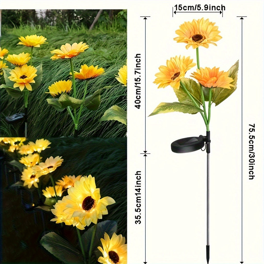 Solar Sunflower Garden Lights Outdoor Waterproof Decorative Stake Lights for Pathway, Lawn, Patio, Yard, Flower Bed, Auto On/Off, Solar-Powered Garden Decor Gift (1 or 2 Pack)