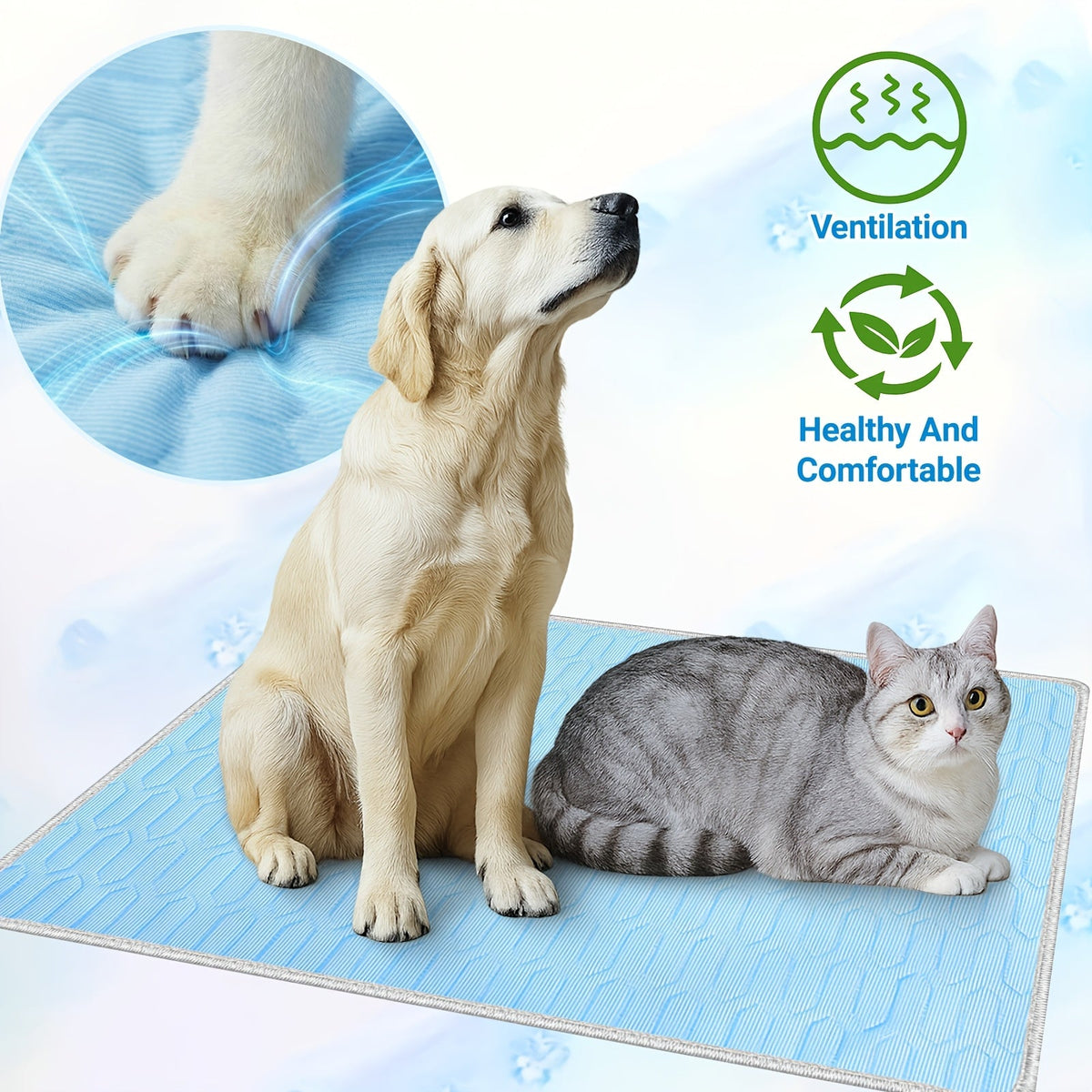 2026 Upgraded Summer Pet Cooling Mat - Ice-Cool Sweat-Absorbent Sleeping Pad for Cats & Dogs, Keeps Pets Cool All Summer, 3 Sizes M/L/XL for Small, Medium & Large Pets (Blue)