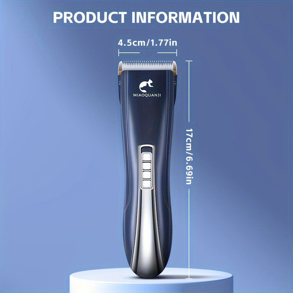 Professional Pet Grooming Clipper, USB Rechargeable Cordless Low-Noise Electric Dog and Cat Hair Trimmer for All Breeds, Home and Salon Use, Black/Blue