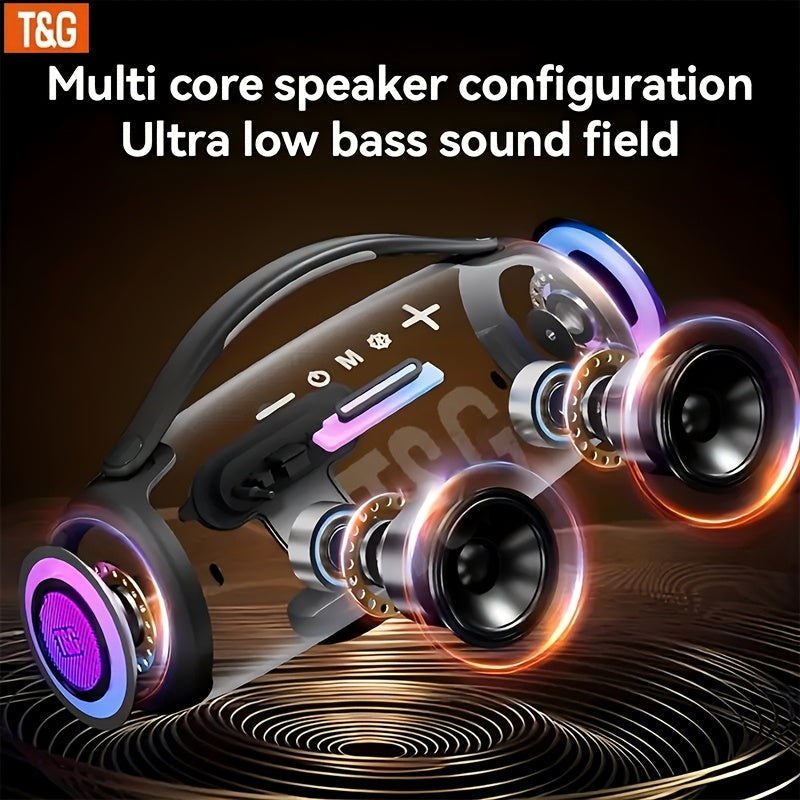 TG418 Wireless Bluetooth Speaker – 3000mAh LED Flash Lights EQ Settings TF Card USB AUX Compatible with Phone Tablet PC in Black Gray Camo