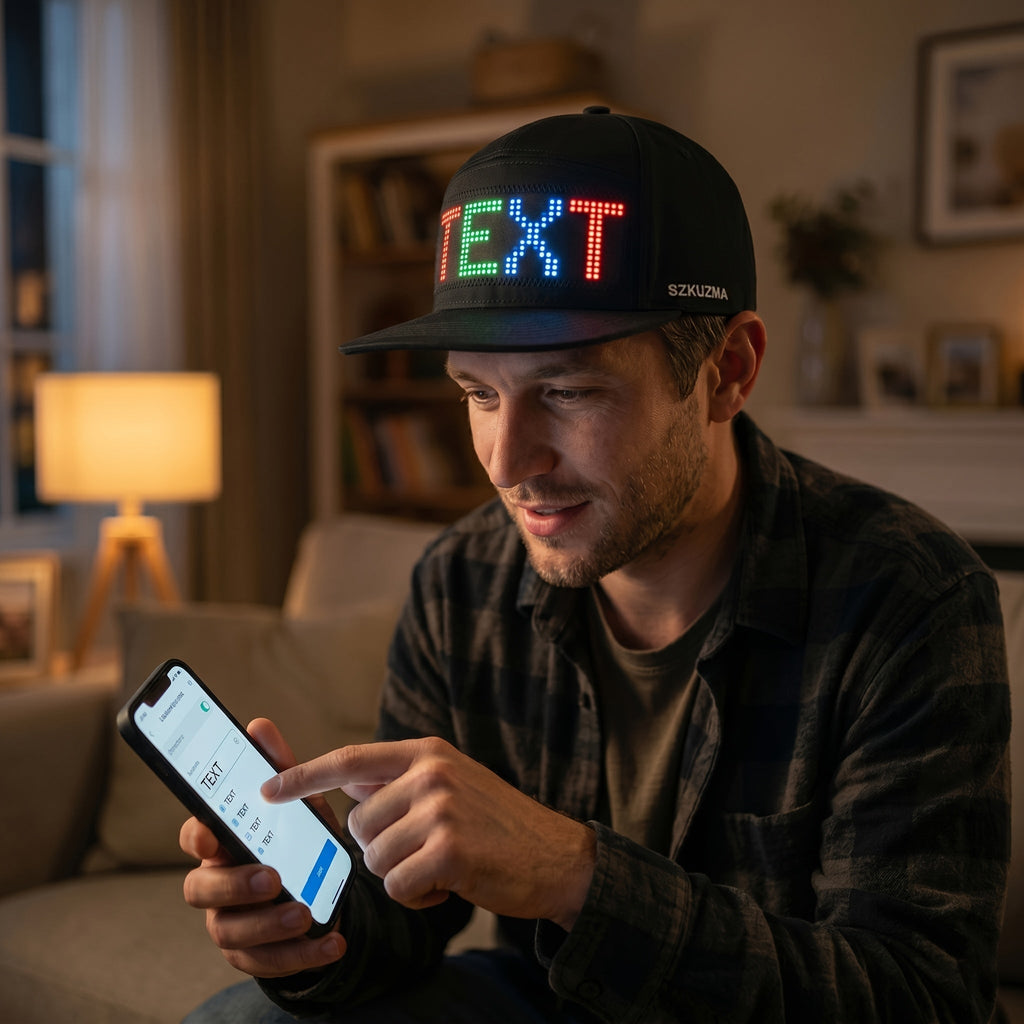 Programmable LED Light-Up Baseball Cap with Scrolling Text Display – 12x48 Pixel USB-C Rechargeable Unisex Hat for Club Party, Music Festival, Night Run, and Youth Gift