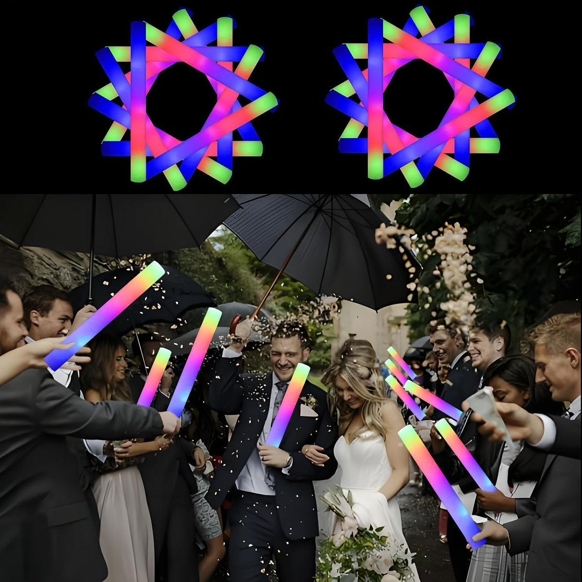 LED Foam Light Sticks Bulk Pack 28, 48 or 100 Pieces – 3-Mode Color Changing Flashing Glow Sticks for Parties, Weddings, Concerts, Birthdays, Halloween, Christmas, Camping and Cheering Events