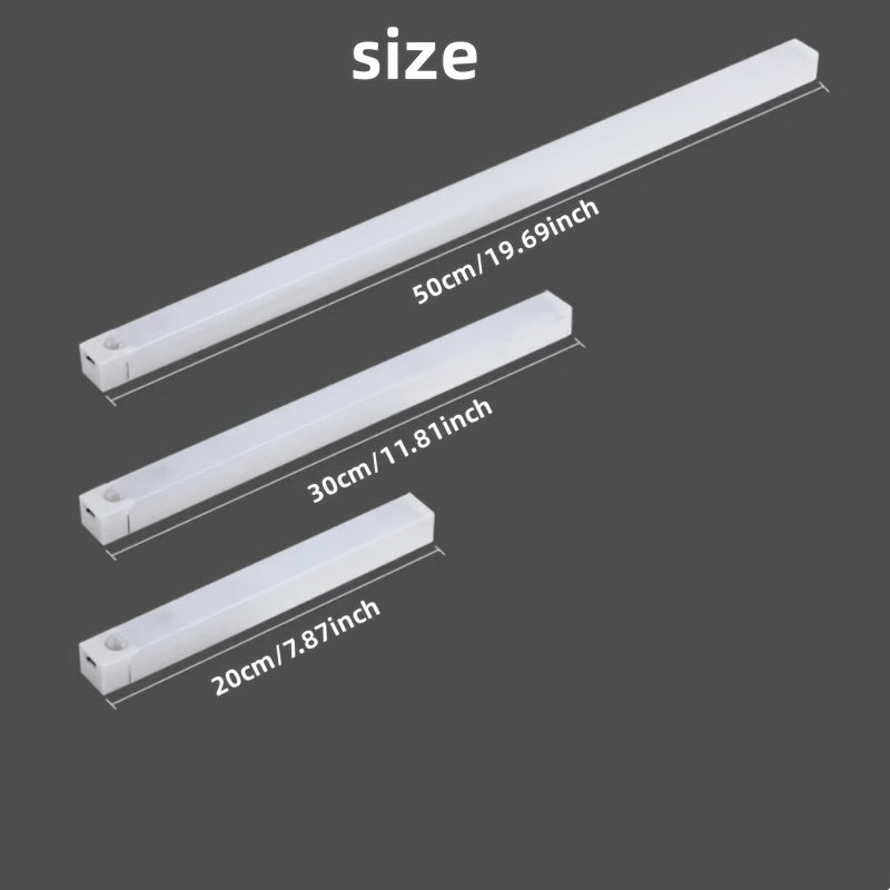 3-Piece Motion Sensor LED Night Light - USB Charging, Magnetic No-Drill Install - Warm & White Light - 20cm, 30cm & 50cm - For Home & Office