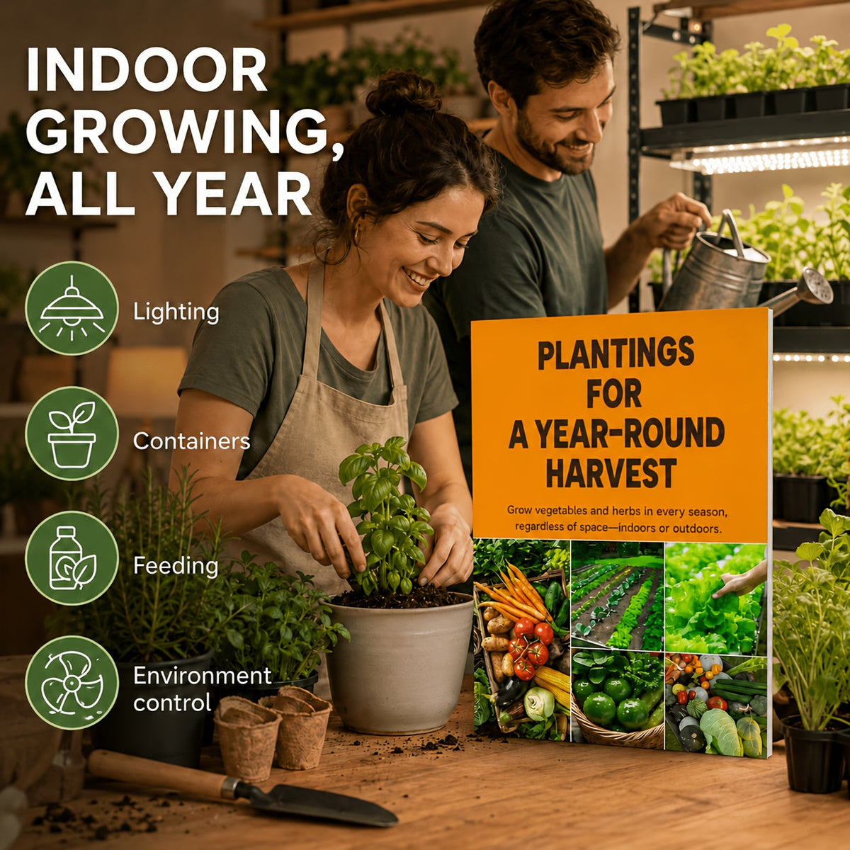 Planting for a Year-Round Harvest - Complete Guide to Growing Vegetables & Herbs in Every Season, Indoors or Outdoors, Any Space