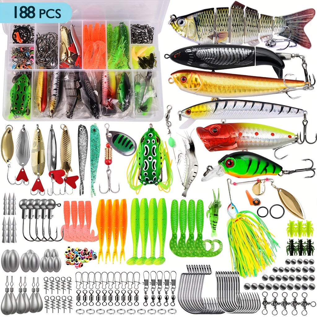 Fishing Lure Kit 78/106/188/361 Piece Freshwater Tackle Box Set, Spoon Lures, Soft Plastic Worms, Hooks & Accessories for Bass, Trout, and Salmon Fishing, Complete Beginner & Pro Fishing Gear Gift