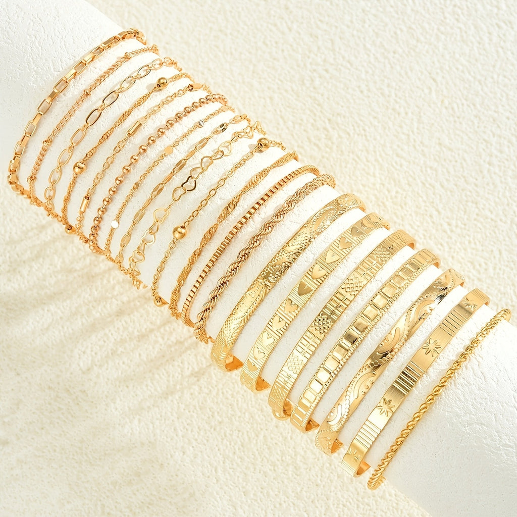 Women's KC Gold-Plated Bracelet Set: 7 or 20pcs Randomly Assorted Stackable Elegant Charm Bracelets for Daily Wear & Gifting
