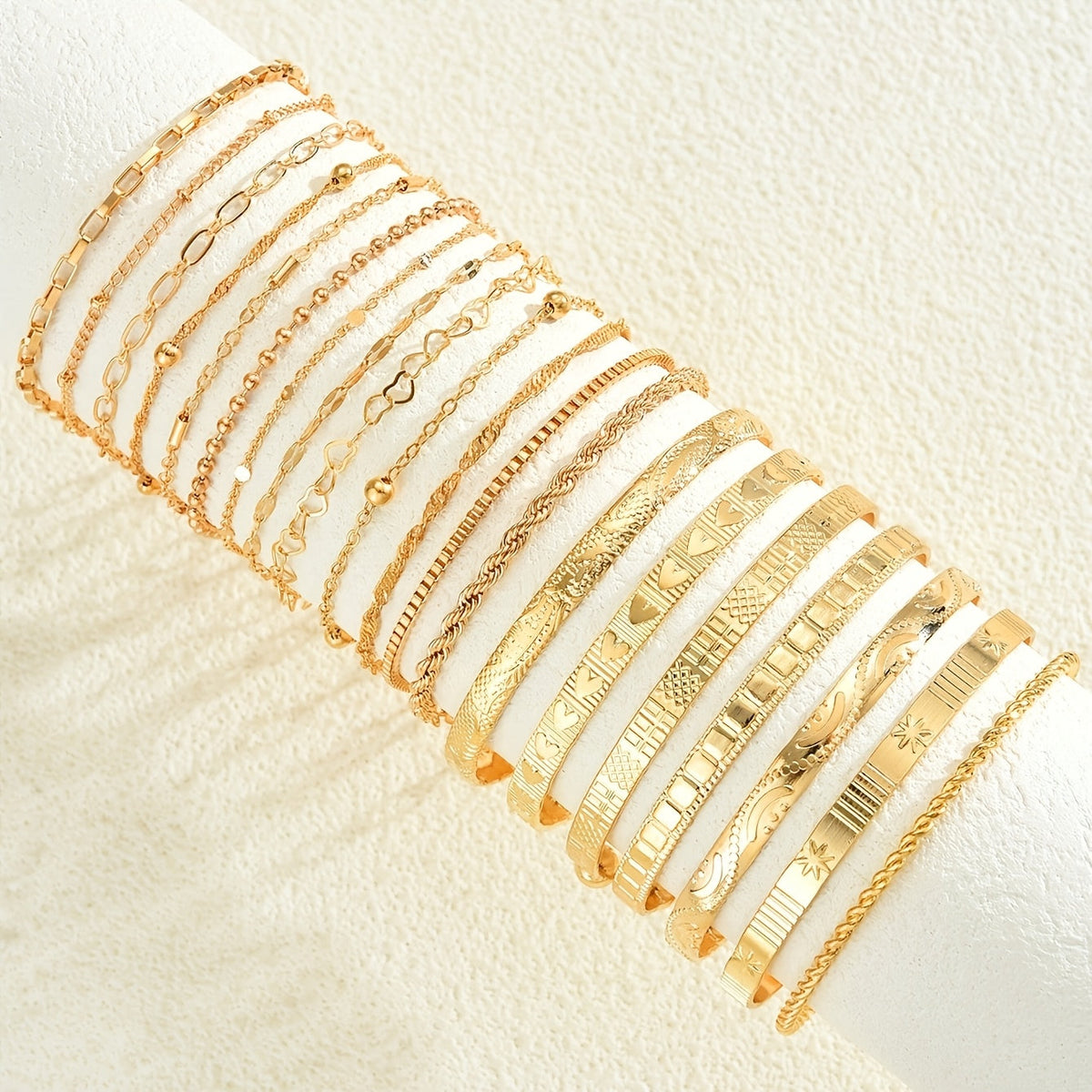 Women's KC Gold-Plated Bracelet Set: 7 or 20pcs Randomly Assorted Stackable Elegant Charm Bracelets for Daily Wear & Gifting