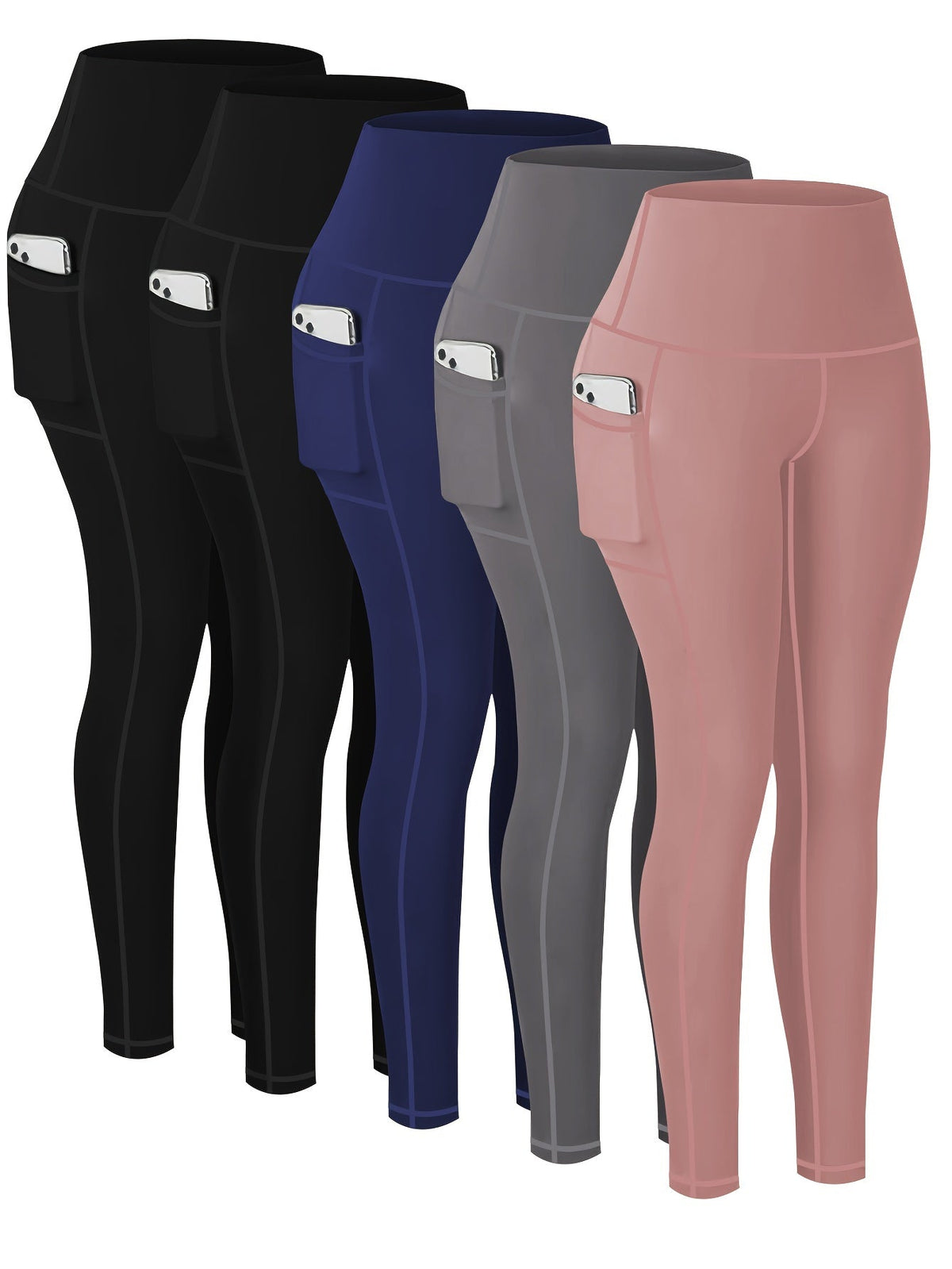 5-Piece Women's Printed Compression Yoga Pants – 7/8 Length Fitness Running Leggings with Leopard, Camo & Solid Patterns, High-Waist Athletic Tracksuit Bottoms for Gym Workout, S-XXL
