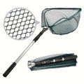 Foldable Fishing Landing Net with Telescoping Aluminum Alloy Pole – 3 Sizes 86CM 110CM 130CM, Collapsible Metal Net for Fish, Crab, Crayfish, and Shrimp, Portable Fishing Gear