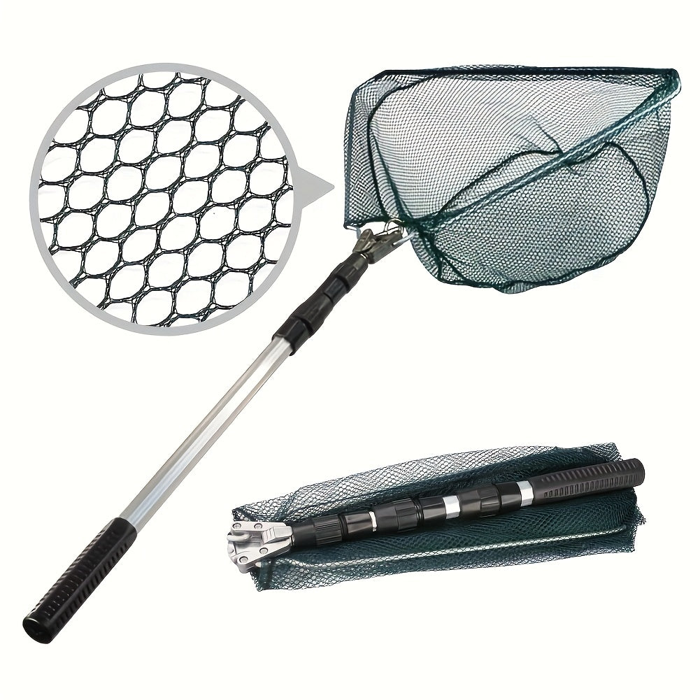 Foldable Fishing Landing Net with Telescoping Aluminum Alloy Pole – 3 Sizes 86CM 110CM 130CM, Collapsible Metal Net for Fish, Crab, Crayfish, and Shrimp, Portable Fishing Gear