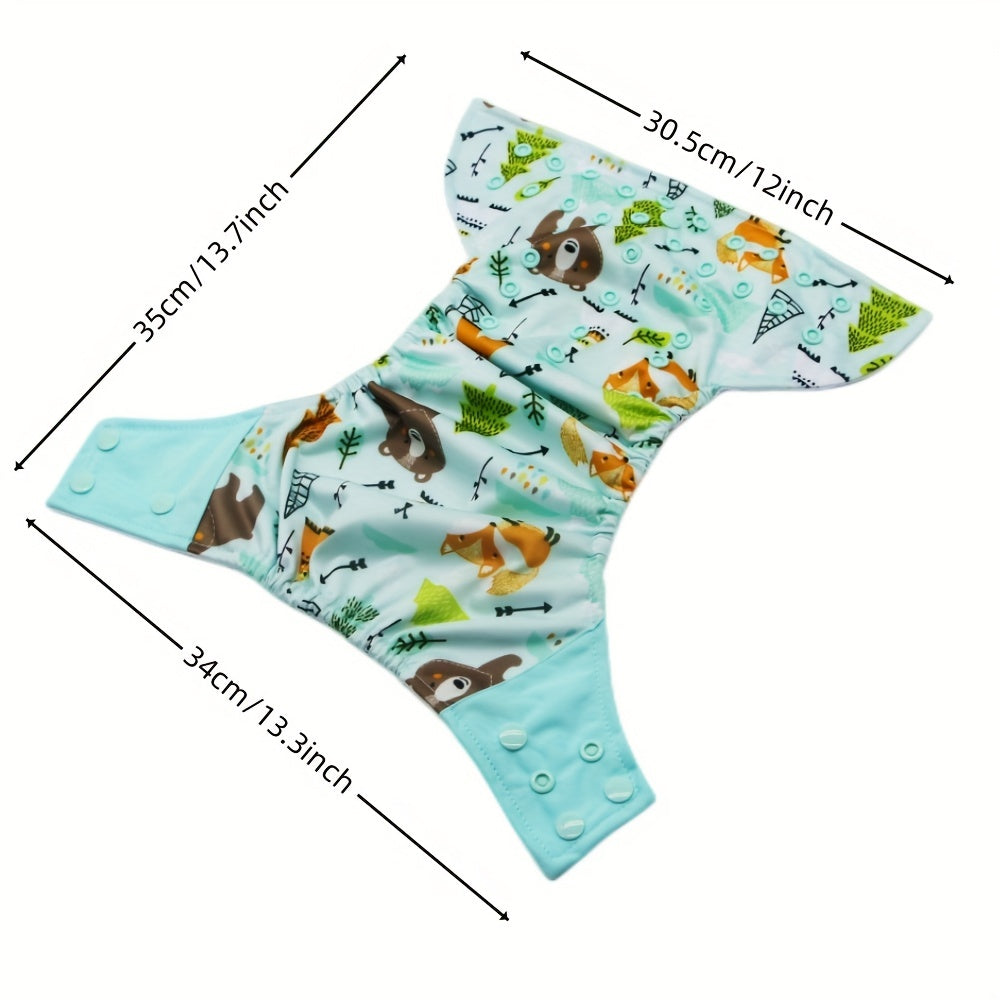 Reusable Cloth Diaper Set of 3 for Baby 0-2 Years, Washable Adjustable One-Size Pocket Diapers Fits 6.6-33 lbs, Cute Print Unisex Cloth Nappies for Boys & Girls