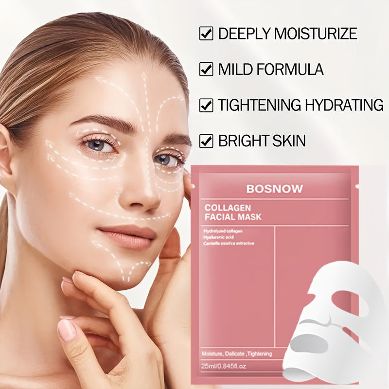 5-Piece Instant Lifting Collagen Face Mask - Moisturizing, Firming & Brightening Sheet Mask for Hydrated, Smooth & Glowing Skin - For Dry & Sensitive Skin
