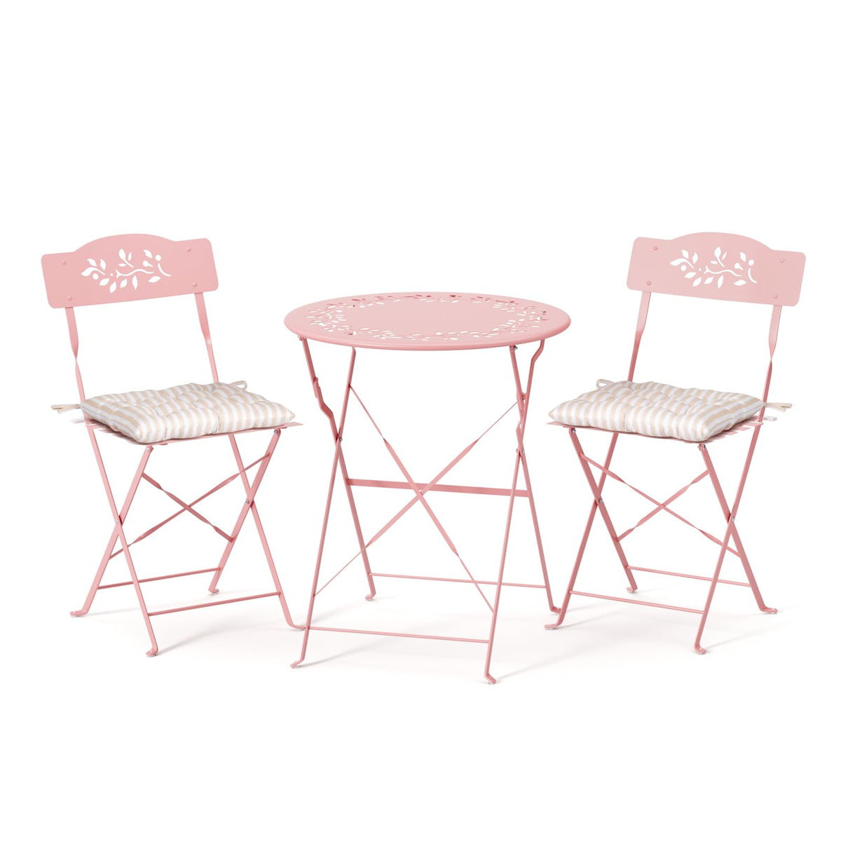 3-Piece Outdoor Folding Bistro Set, Bistro Table & 2 Chairs, Olive Leaf Cutout Design, Cushions Included, Foldable Patio Furniture, for Balcony, Garden, Porch & Yard, Pink/Black/Green/Yellow