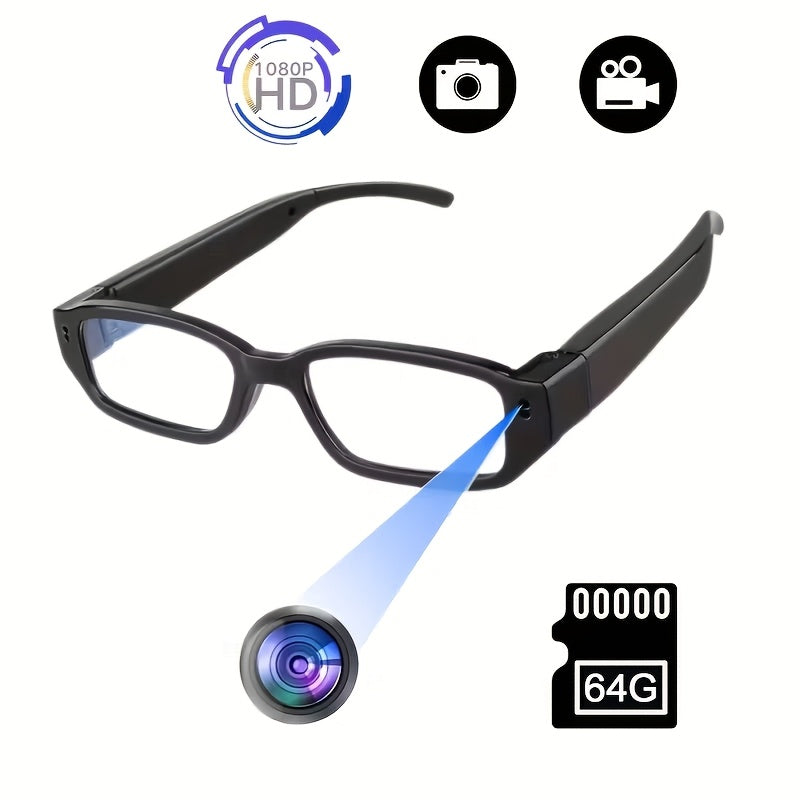 1080P HD Video Glasses Camera with TF Card Slot – Portable Digital Recorder, USB Powered, Plug and Play, for Sports, Outdoor Activities & Meetings, Includes 32GB TF Card